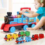 宝乐星 儿童玩具 男孩玩具车大号音乐火车头玩具车带8小火车合金火车模型套装 生日礼物