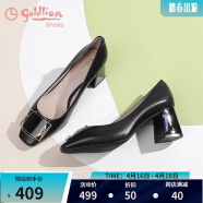 金利来（goldlion）女鞋方头粗高跟简约金属扣饰浅口工作单鞋68291009601P-黑色-37码