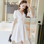 SIN.CYC轻奢连衣裙女夏新款短款新款夏季时尚韩版气质小个子仙女礼服裙子 白色 S