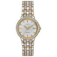 西铁城（CITIZEN）买手代购女表 EW2340-58A 水晶镶钻光动能小巧精致手表七夕送女友 EW2344-57A间金色 28mm