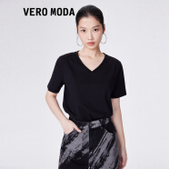 VEROMODA T恤女2023新款简约V领素色H版罗文领口上衣|323101001短袖女 S59黑色 155/76A/XS