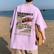 金盾（KINDON）玫瑰印花纯棉短袖t恤男女夏季美式潮牌ins街头宽松体恤上衣服 紫色 S