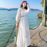 IYZR白色连衣裙仙气飘飘的长裙拍照好看超仙裙女三亚海边度假高级感旅 白色 S 80-100斤