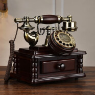 安斯艾尔 欧式仿古电话机座机美式创意时尚客厅摆件复古家用固定电话无线插卡机 插线-（红木色）-复古转盘布线