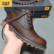 卡特（CAT）男鞋中帮休闲工装鞋户外防滑厚底大黄靴牛皮马丁靴百 咖色 标准皮鞋尺码 40