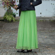 生活在左桑蚕丝中长款半身裙夏季新款飘逸仙女裙真丝裙子 柳绿 M