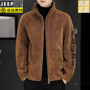 JEEP SPIRIT男士外套春秋羊剪绒立领夹克男装刺绣时尚皮毛一体羊羔绒外衣男装 【好品质】驼色外套 L 建议110-125斤