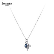 Eternelle法国永恒原创设计玫瑰花项链轻奢小众银锁骨链女高级感新年礼物 深蓝色