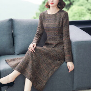 YLMR毛呢连衣裙女秋冬2022新款大码减龄显瘦贵夫人高端洋气质裙子 花色 M