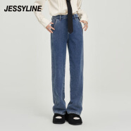 JESSYLINE2023冬季专柜款 杰茜莱宽松阔腿牛仔长裤女 341110272 白色 XS/155