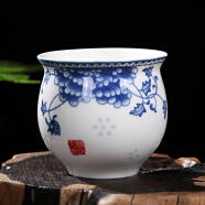 青花瓷茶杯陶瓷茶杯青花瓷双层隔热杯子家用不烫手的水杯功夫 国色天香 6.7X6.8cm   80ml