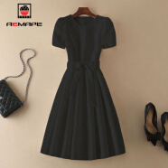 AEMAPE连衣裙女装2024夏季小白裙感法式简约圆领收腰显瘦气质设计感裙子 黑色 2XL