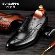 芭步仕（Burbupps）布洛克男鞋加绒内增高商务正装皮鞋男士雕花英伦新郎黑色婚鞋 黑色 42