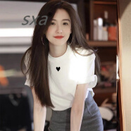 SXA香港潮牌短袖爱心T恤女2024新款夏小个子气质百搭上衣时尚打底衫 白色爱心 M