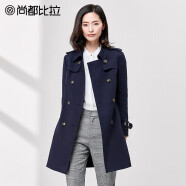 尚都比拉（Sentubila）通勤女装中长款显瘦双排扣英伦风衣外套女秋季 藏青色 S 