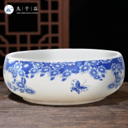 九千谷 水仙花盆水养陶瓷盆 大号圆形铜钱草碗莲睡莲青花瓷盆约19cm5822