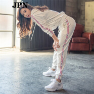 JPN休闲运动套装女潮牌女装洋气运动服新款时尚健身房宽松跑步运动服 白色上衣+白色裤子 S