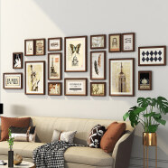 客厅照片墙装饰免打孔相框墙相片相册框挂墙组合创意中式背景墙上 巧克力色+复古建筑(18框加大版)
