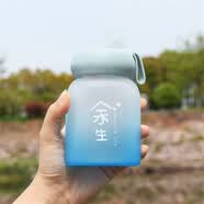 卡西菲kaxifei（KAXIFEI）玻璃杯磨砂简约少女学生情侣水杯韩国便携杯子网红清新可爱创意 磨砂蓝色余生+杯套杯刷