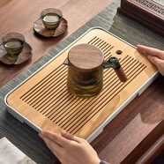 忆壶茶（YIHUTEA）茶盘托盘家用茶台带排水小型沥水储水实木功夫托盘泡茶具竹茶托 大号茶盘（白色）36.5*24cm