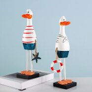 梵蒂威仕北欧木质手工彩绘鸭子情侣创意家居饰品客厅办公桌电视柜装饰摆件 水手鸭一套2个