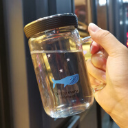 庚美网红花茶杯子带盖办公室女可爱创意带把玻璃杯家用小泡茶水杯Ins 黑盖-海豚-350+茶隔