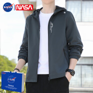 TIRE联名NASA官方外套男夏季新款男装夹克商务休闲春秋免烫抗皱上衣服 9979深灰(连帽款)不加绒 L（偏小，建议100-115斤）