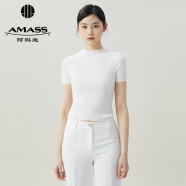 阿玛施（AMASS）2024春季新款简约百搭圆领套头短袖针织T恤衫女5399601 蛋白 S(2码)
