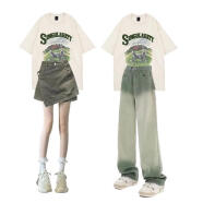 梵奥格（FANAOGE）闺蜜装学生夏时尚两件套炸街姐妹套搭配一整套显瘦短袖牛仔裤 牛仔短裙裤单件 S