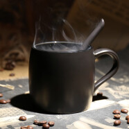 无泥（WUNI） 欧式轻奢黑色马克杯带盖勺哑光咖啡杯配底座创意简约大容量咖厅 黑色星睛杯带勺