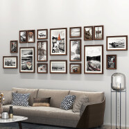 客厅照片墙装饰免打孔相框墙相片相册框挂墙组合创意中式背景墙上 巧克力色+黑白风景(18框加大版)