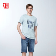 海一家时尚字母T2023夏季新款休闲圆领青年男生短袖T恤 蓝灰花纹G0 165/84A/S