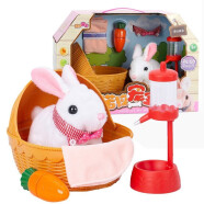 诺拉宠宝智能喂养可爱拉比兔毛绒玩具电动会走路仿真兔笼小白兔小鸡养成屋 萌兔睡篮礼盒款-白兔