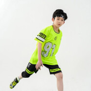 七波辉（7-PE）男童运动套装夏季儿童休闲短袖短裤中小学生童装足球服装 荧光绿 160cm