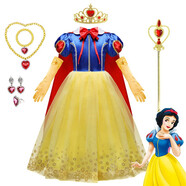 GEE-AZZY女童圣诞节白雪公主礼服泡泡袖长款披肩蓬蓬裙烫金花朵连衣裙