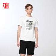 海一家卡通趣味短T2023夏季新款青春休闲时尚个性舒适短袖T恤男 米白花纹11 170/88A/M