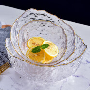 法蘭晶北欧餐具沙拉碗玻璃碗水果盘水果篮干果盘果盒果盘糖果盘玻璃盘 金边透明3件套
