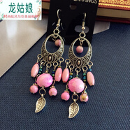 龙姑娘波西米亚复古民族风欧美古银耳环女神饰品显脸瘦耳饰流苏长款耳坠 女神款(浪漫粉)