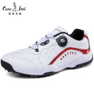 格诺菲驰（GONOFECI）品牌高尔夫球鞋男鞋防水轻奢休闲运动鞋子golf固定钉平底鞋旋转扣 白红色 39