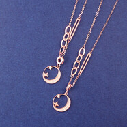 火贝925纯银时尚chi时尚轻奢圆环星月项链女日韩玫瑰金锁骨链送女朋友