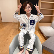 麦穗熊儿童睡衣男童春秋季纯棉薄款长袖中大童12-15岁小男孩家居服套装 41066 100 童8码身高95-110CM 100%纯棉