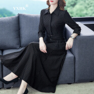 YXHK连衣裙女春秋长袖贵夫人高端洋气质减龄新款连衣裙长裙 减龄黑色 L(105-115斤)
