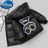 Disney迪士尼冬季新款儿童羽绒服2022新款连帽冬装加厚亮面白鸭绒洋气宝宝棉袄男童女童 黑色 48