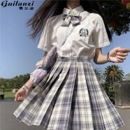 贵兰姿jk制服女套装半身裙子夏季学生百褶裙日系短裙三角函数JK正版原创 温柔一刀（格裙+短袖衬衫+领结） M 【95-105斤】