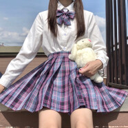 日系jk制服套装全套少女学生韩版学院风短袖衬衫兔缝缝格裙百褶裙套装 电竞少女 S