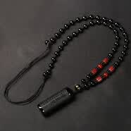 恋千萱天然黑曜石楞严咒吊坠男女心经挂件经文符项链刻字定制本命年饰品 黑曜石楞严咒+玛瑙珠链