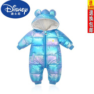 迪士尼婴儿羽绒棉爬爬服冬季男女宝宝连体衣羽绒服爬服新生儿哈衣外出服 湖蓝色【小雏菊款免洗面料易打理 100 码15-24个月