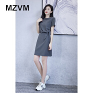 MZVM香港潮牌女装夏季新款连衣裙收腰显瘦修身气质小众时尚休闲t恤裙 深灰色 L 110到120斤左右