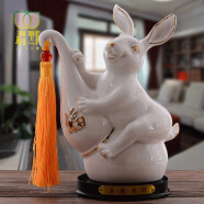 兔子瓷器 陶瓷兔子摆件瓷器兔客厅摆件工艺品可爱玉兔家装饰品白兔SN7059 福兔-镀金款