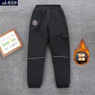 蘑菇兔胖男童棉裤秋冬款宽松加肥中大童冬款裤子保暖防风初中学生冬裤 黑色 150加肥100斤左右